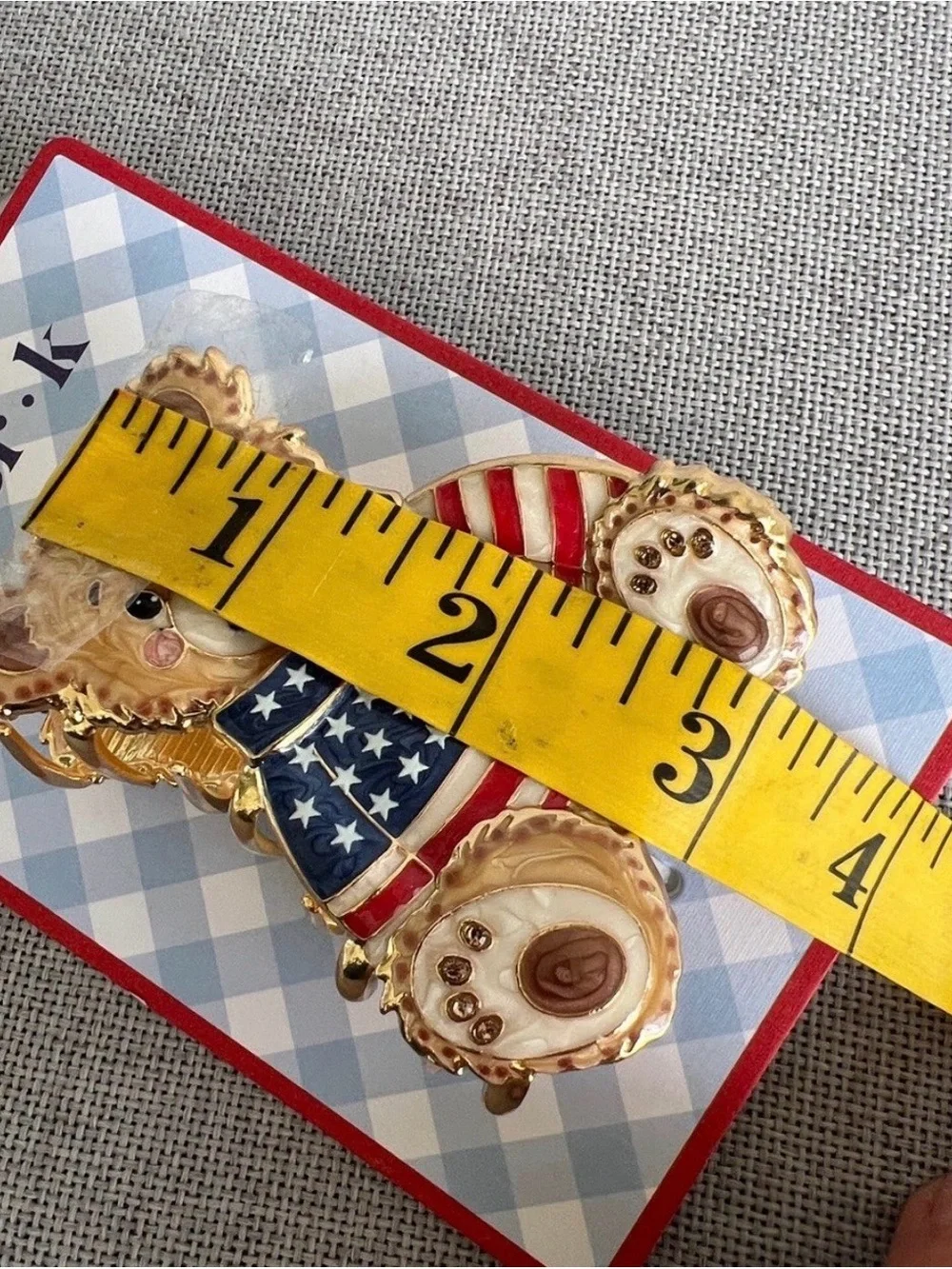 NWT Piper K Teddy Bear American Flag Patriotic Gold Metal claw jaw clip